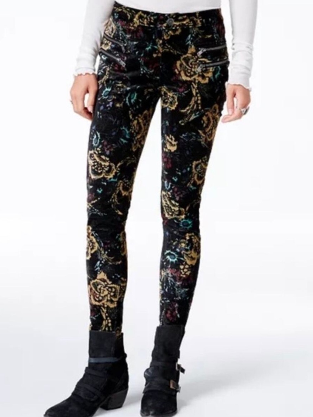 Free People Lennon Floral Velvet Skinny size 10 boho pant